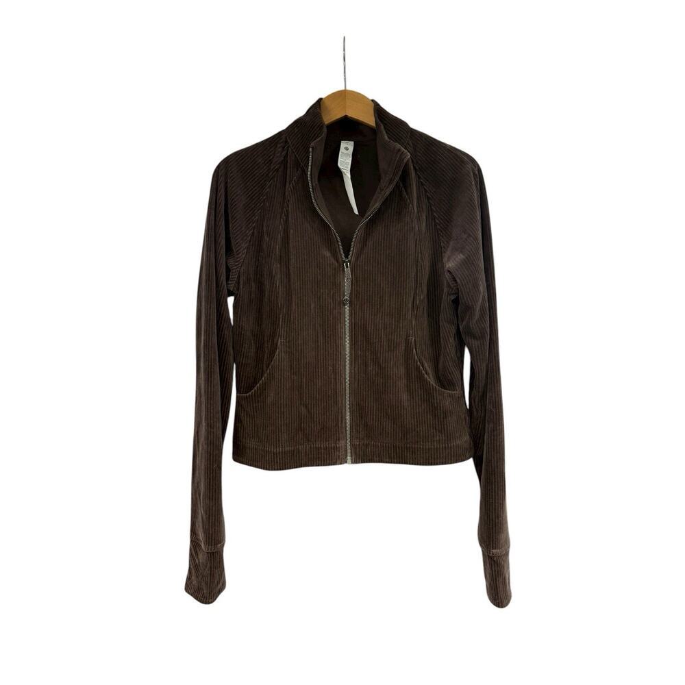 Lululemon Scuba Track Jacket Size 8 Velvet Corduroy Espresso Brown Full Zip